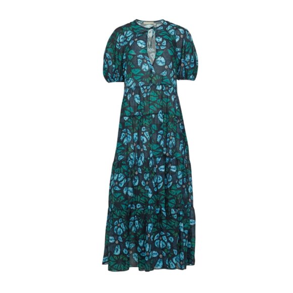Ulla Johnson Dresses & Skirts - Ulla Johnson Neera Maxi Dress Cover Up Womens Large Blue Green Short Sleeve Boho